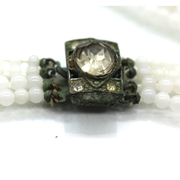 ANTIQUE WHITE GLASS RHINESTONE bead 4 strand necklace 15" - Picture 5 of 9